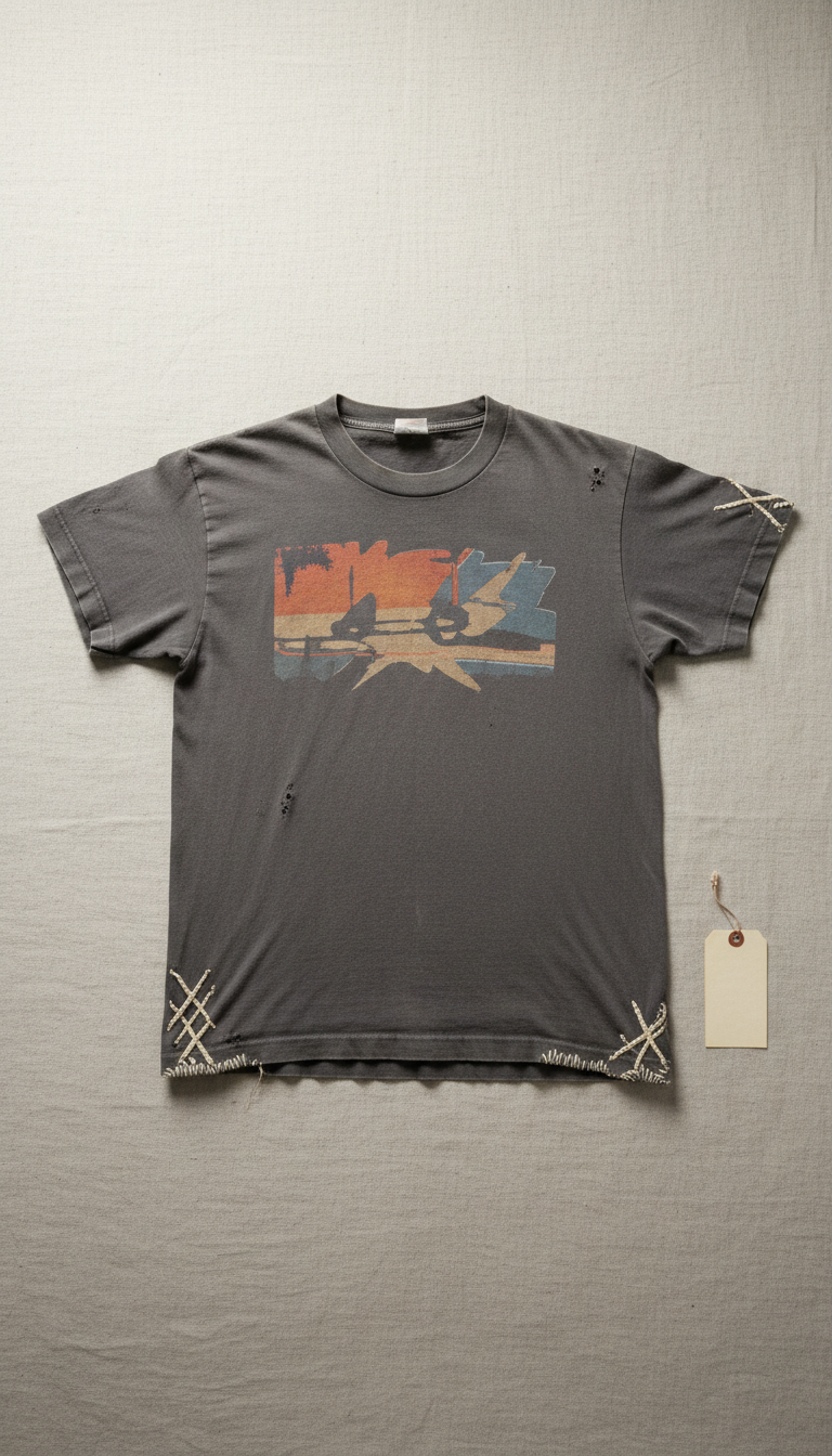 1980s Band Tee with Hand-Repaired Hem