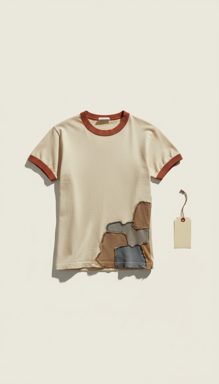 Retro Athletic Ringer Tee with Patchwork Repair